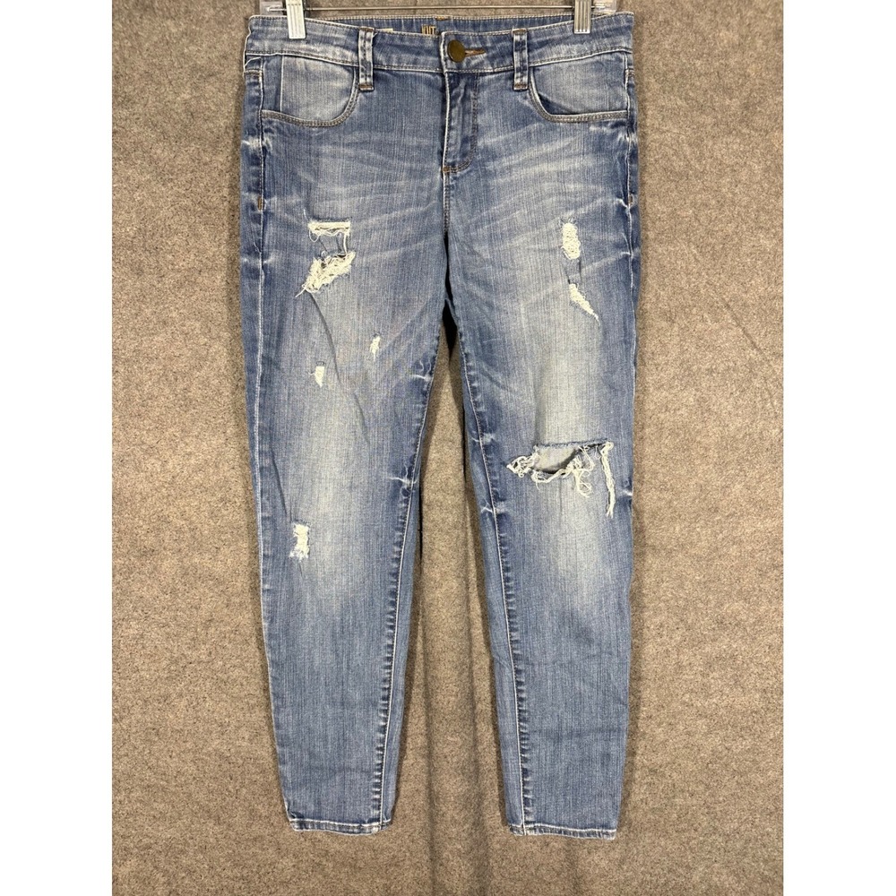 Kut from the Kloth Brigitte Ankle Skinny Jeans Distressed Blue Denim Womens 8